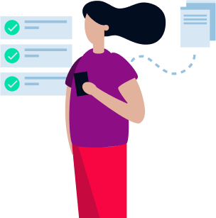 Illustration Frau mit Smartphone erledigt etwas damit